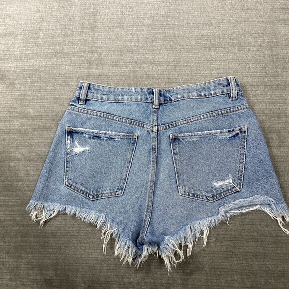 Zara Shorts Women US 4 Blue Distressed Cutoff Denim High Rise Summer Festival - Picture 4 of 12